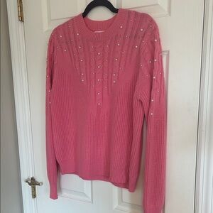 Pink Lily Pink Sweater with Pearl Details
